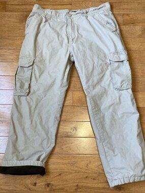 Smith's Workwear Fleece Lined Pants Mens 38X28.5 Beige Cargo Utility Outdoor